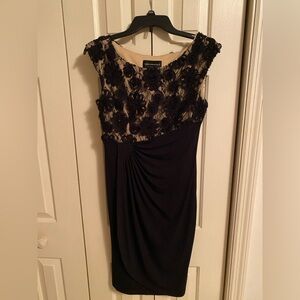 Connected Apparel Black and Cream Cocktail Dress